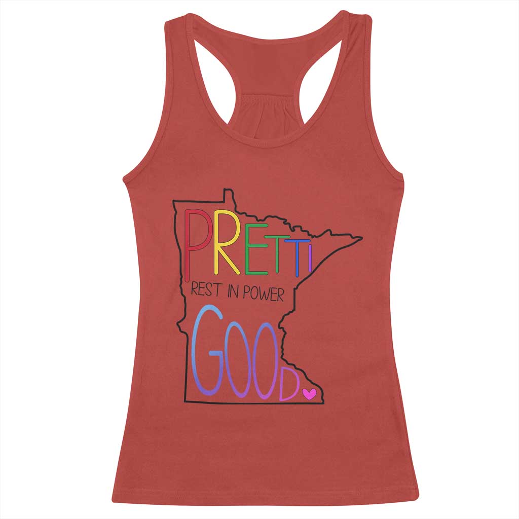 Pretti Good Minnesota Tribute Racerback Tank Top Rest in Power Rainbow Memorial