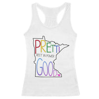 Pretti Good Minnesota Tribute Racerback Tank Top Rest in Power Rainbow Memorial