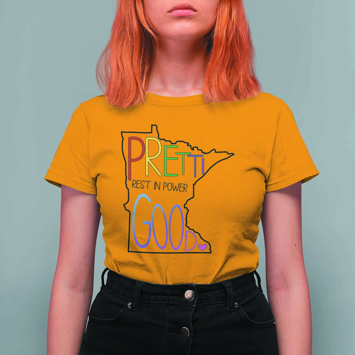 Pretti Good Minnesota Tribute T Shirt For Women Rest in Power Rainbow Memorial