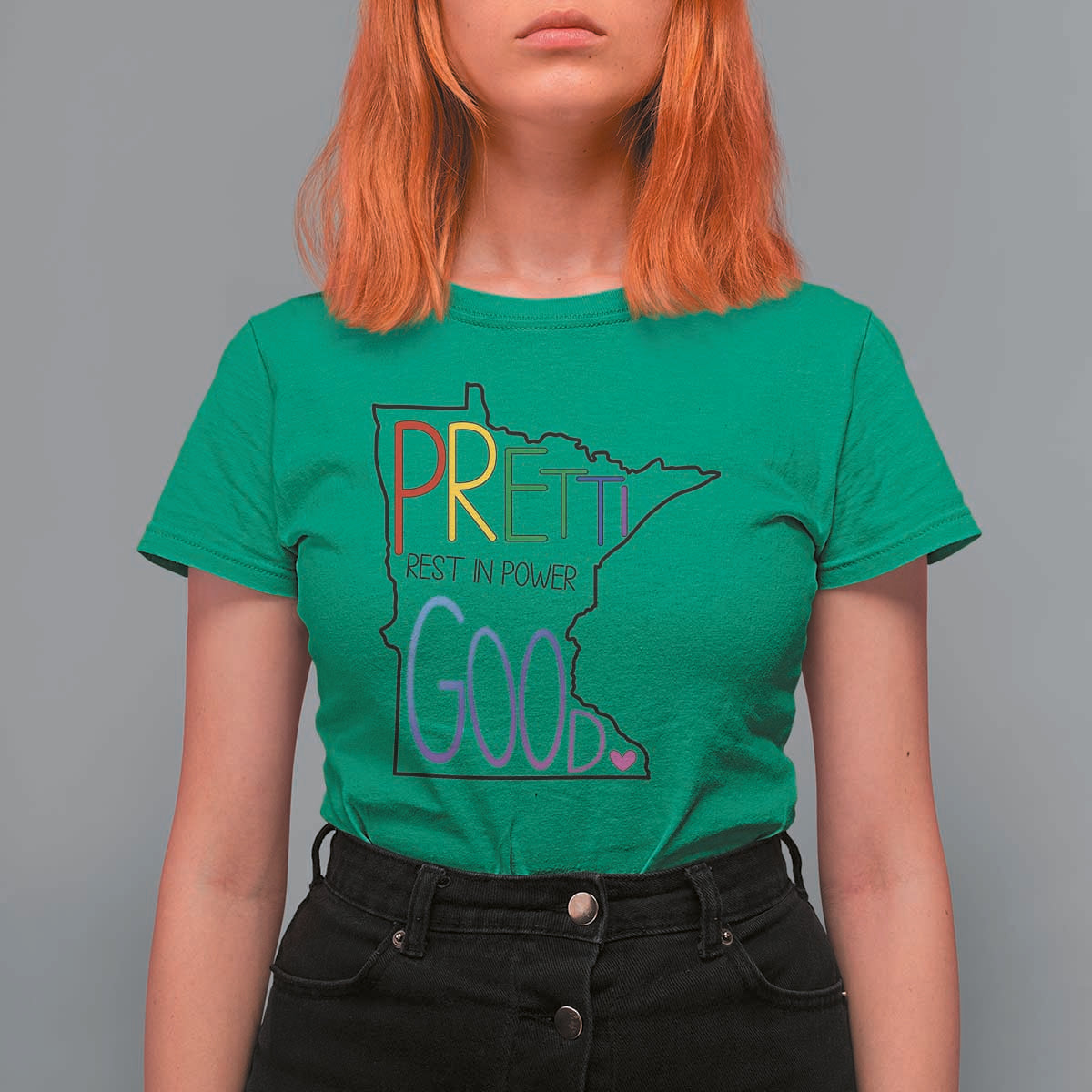 Pretti Good Minnesota Tribute T Shirt For Women Rest in Power Rainbow Memorial