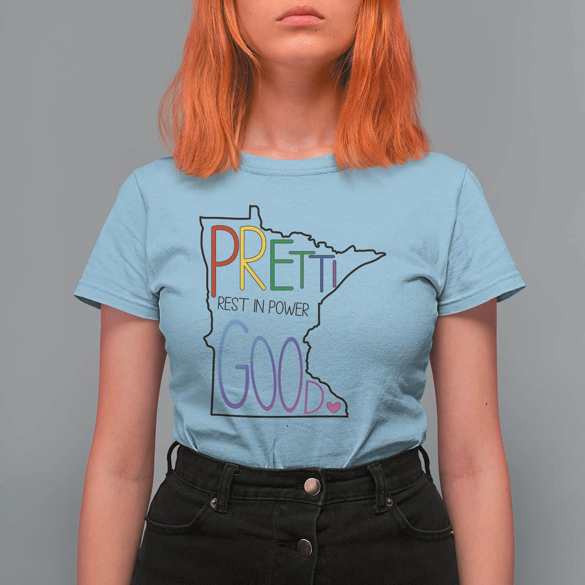 Pretti Good Minnesota Tribute T Shirt For Women Rest in Power Rainbow Memorial