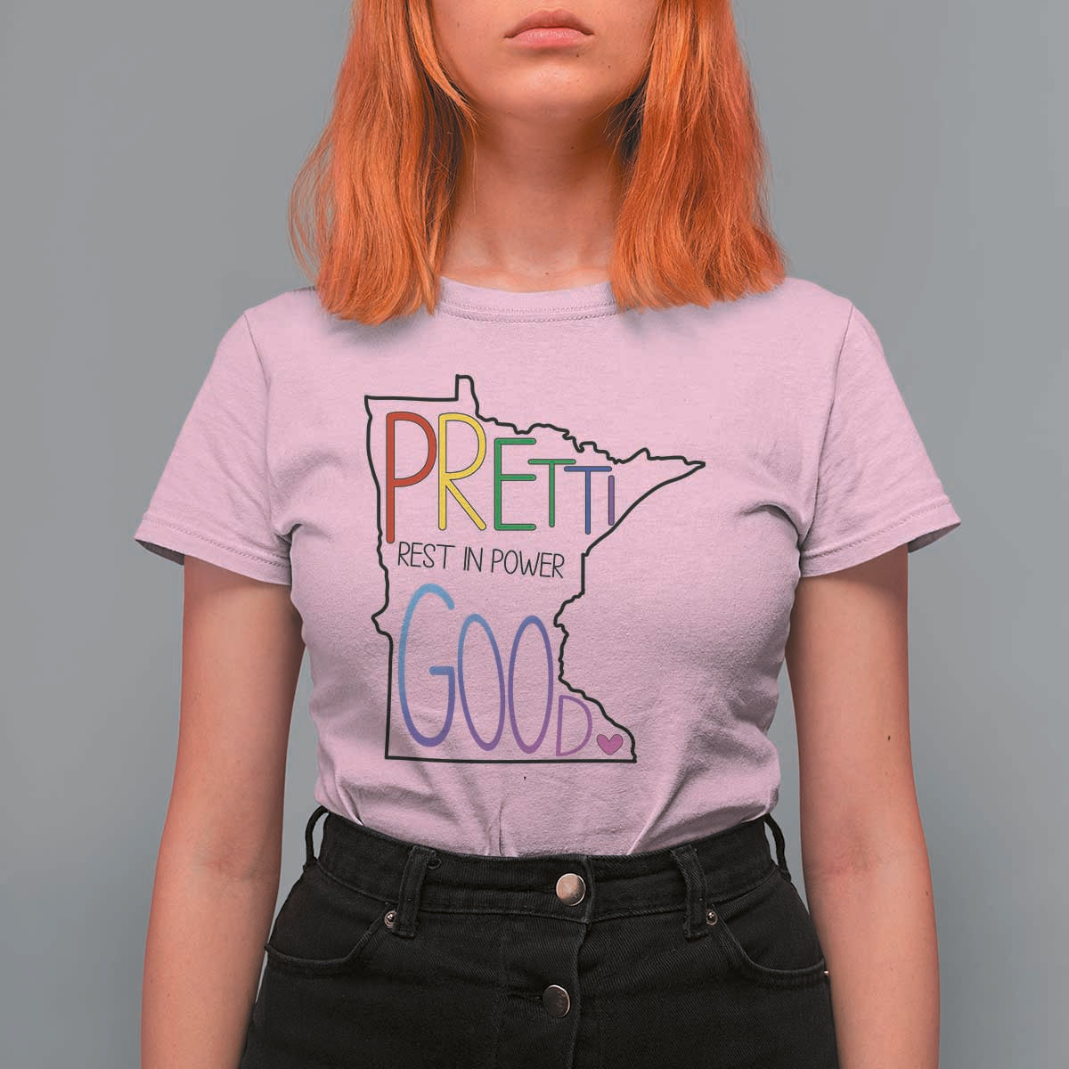 Pretti Good Minnesota Tribute T Shirt For Women Rest in Power Rainbow Memorial