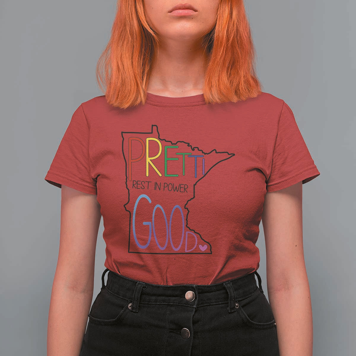 Pretti Good Minnesota Tribute T Shirt For Women Rest in Power Rainbow Memorial