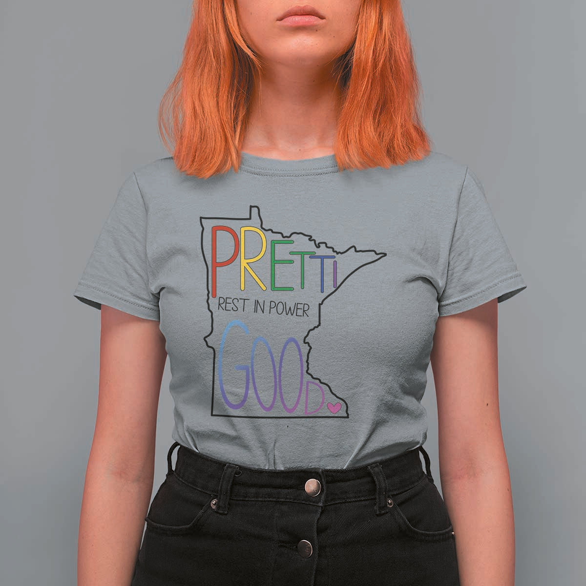 Pretti Good Minnesota Tribute T Shirt For Women Rest in Power Rainbow Memorial