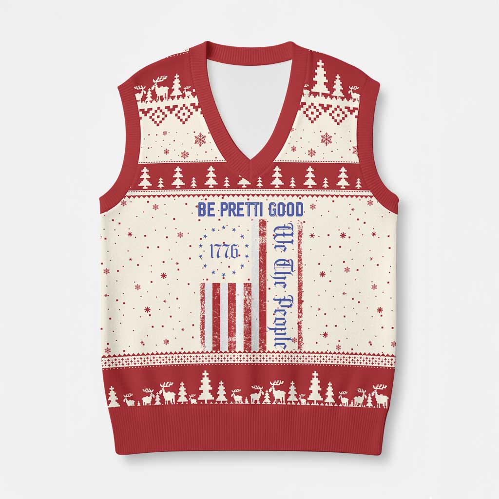 Be Pretti Good 1776 Flag V-Neck Knit Sweater Vest We The People Patriotic Protest
