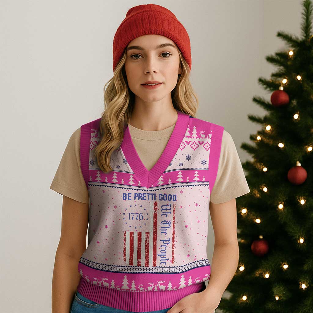 Be Pretti Good 1776 Flag V-Neck Knit Sweater Vest We The People Patriotic Protest