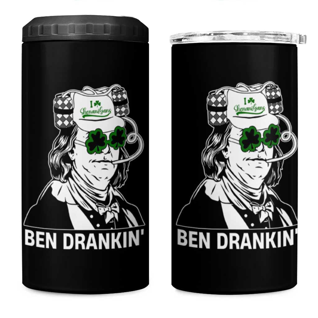 Funny St Patrick's Day Ben Dranking 4 in 1 Can Cooler Tumbler Benjamin Franklin Retro Saint Paddy's Day