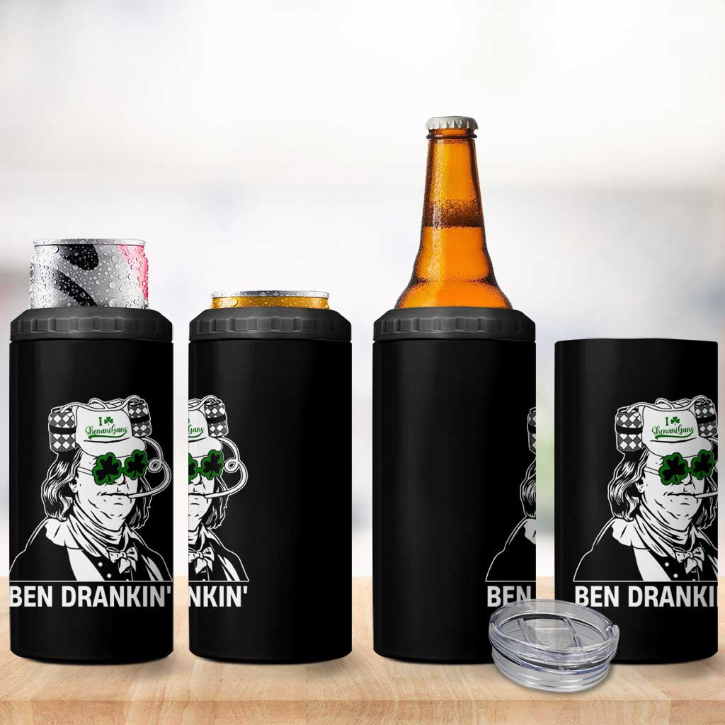Funny St Patrick's Day Ben Dranking 4 in 1 Can Cooler Tumbler Benjamin Franklin Retro Saint Paddy's Day