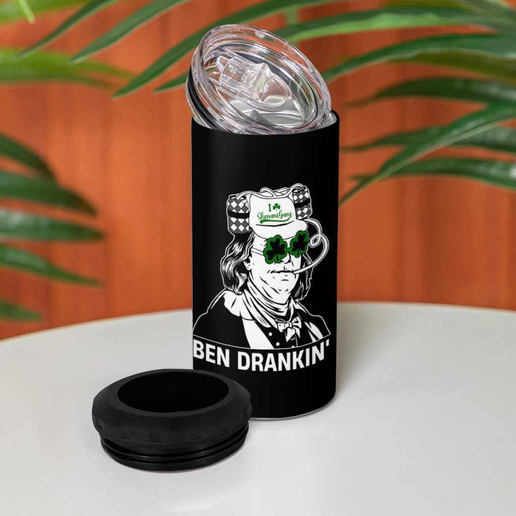 Funny St Patrick's Day Ben Dranking 4 in 1 Can Cooler Tumbler Benjamin Franklin Retro Saint Paddy's Day