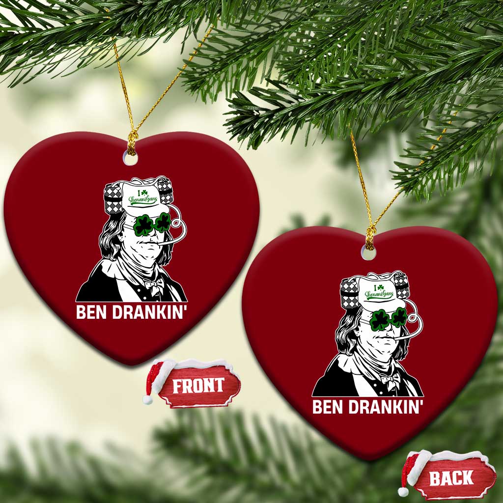 Funny St Patrick's Day Ben Dranking Ceramic Ornament Benjamin Franklin Retro Saint Paddy's Day - Wonder Print Shop