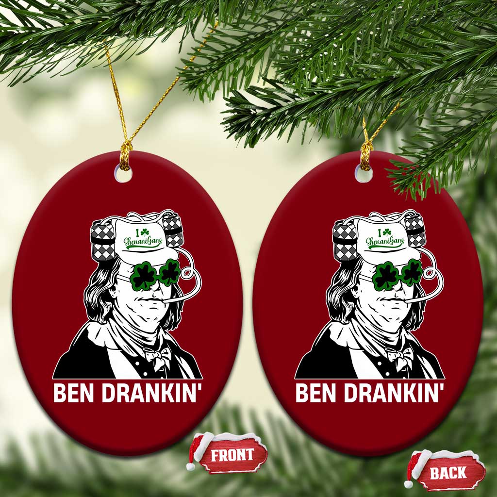 Funny St Patrick's Day Ben Dranking Ceramic Ornament Benjamin Franklin Retro Saint Paddy's Day - Wonder Print Shop