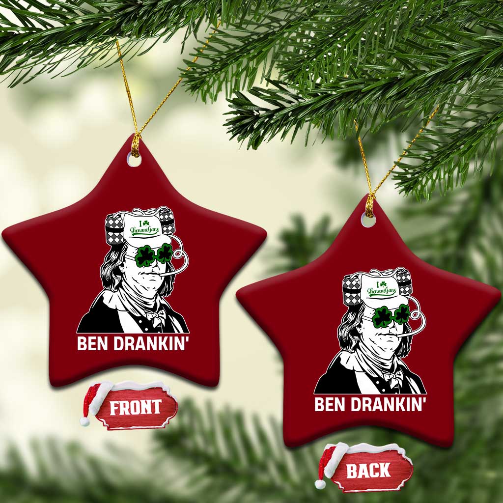 Funny St Patrick's Day Ben Dranking Ceramic Ornament Benjamin Franklin Retro Saint Paddy's Day - Wonder Print Shop