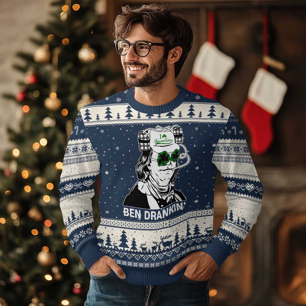 Funny St Patrick's Day Ben Dranking Ugly Christmas Sweater Benjamin Franklin Retro Saint Paddy's Day - Wonder Print Shop