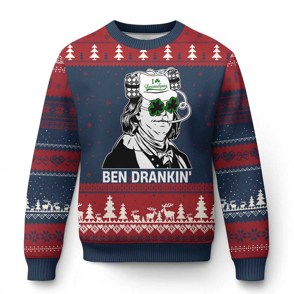 Funny St Patrick's Day Ben Dranking Ugly Christmas Sweater Benjamin Franklin Retro Saint Paddy's Day - Wonder Print Shop