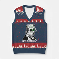 Funny St Patrick's Day Ben Dranking V-Neck Knit Sweater Vest Benjamin Franklin Retro Saint Paddy's Day - Wonder Print Shop