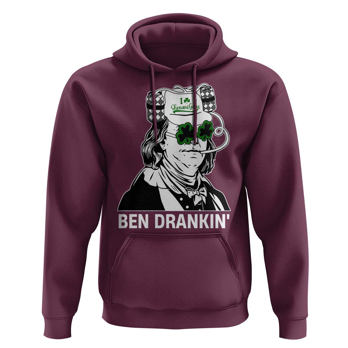 Funny St Patrick's Day Ben Dranking Hoodie Benjamin Franklin Retro Saint Paddy's Day