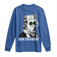 Funny St Patrick's Day Ben Dranking Long Sleeve Shirt Benjamin Franklin Retro Saint Paddy's Day