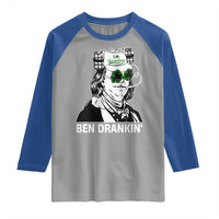 Funny St Patrick's Day Ben Dranking Raglan Shirt Benjamin Franklin Retro Saint Paddy's Day