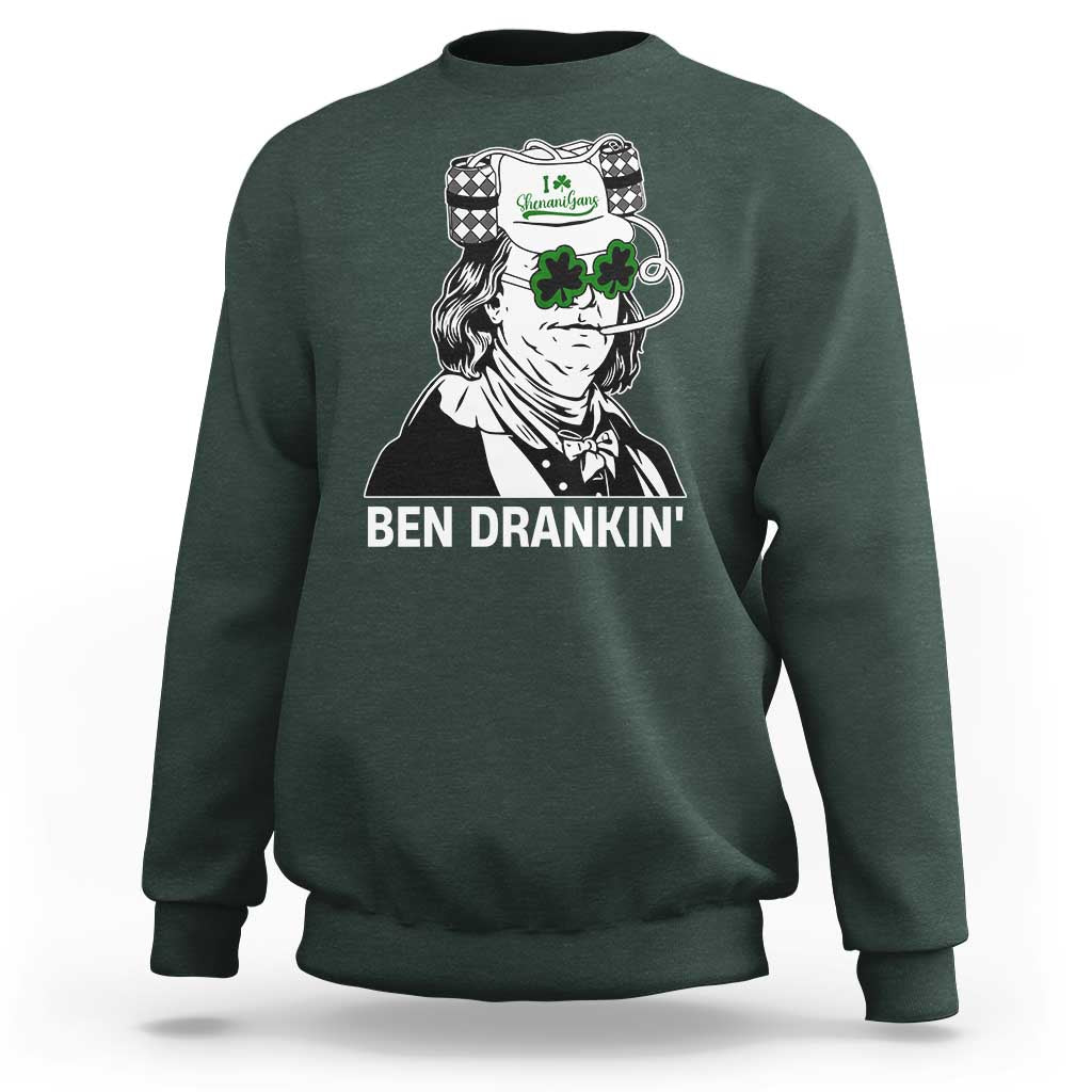 Funny St Patrick's Day Ben Dranking Sweatshirt Benjamin Franklin Retro Saint Paddy's Day