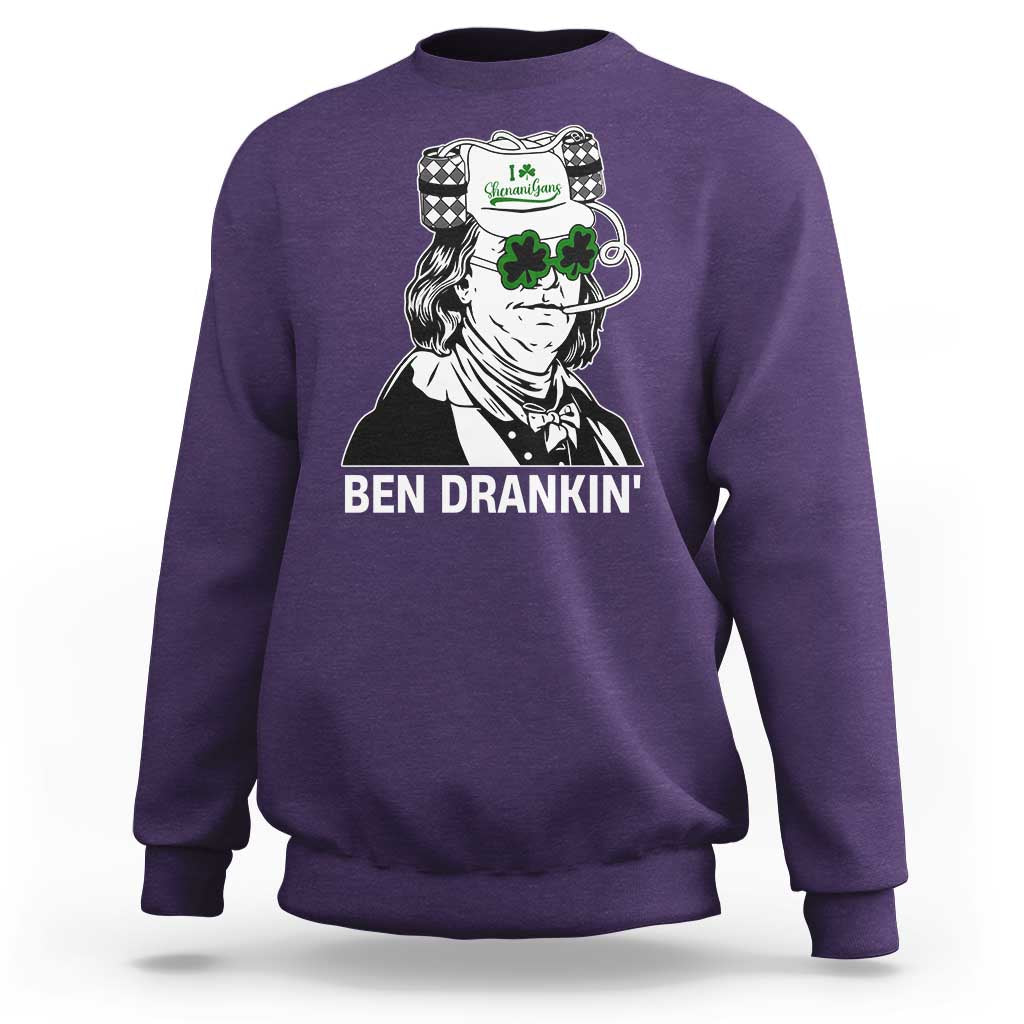 Funny St Patrick's Day Ben Dranking Sweatshirt Benjamin Franklin Retro Saint Paddy's Day