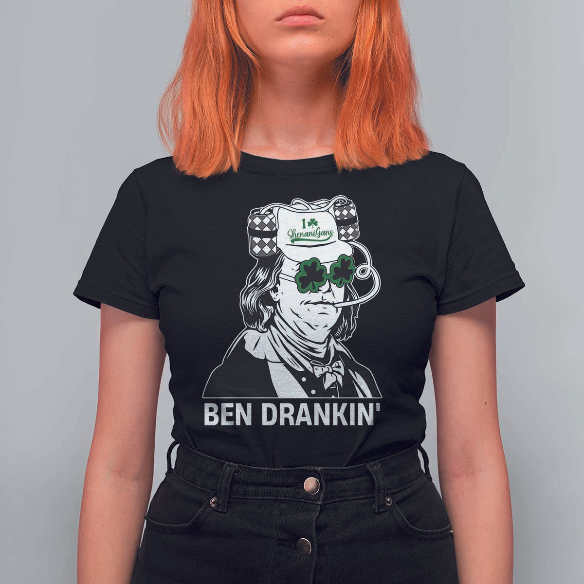 Funny St Patrick's Day Ben Dranking T Shirt For Women Benjamin Franklin Retro Saint Paddy's Day