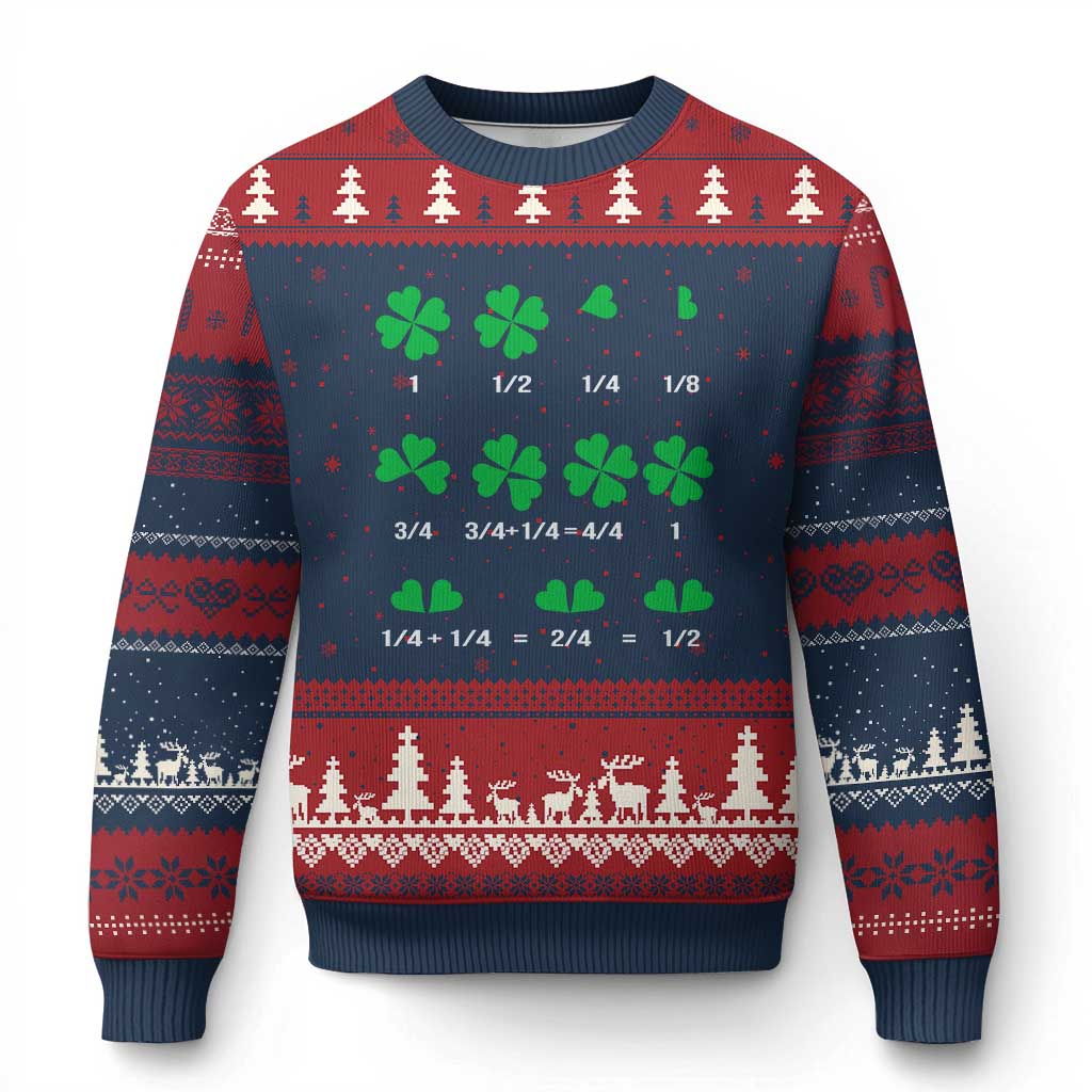 Funny Shamrock Fraction Ugly Christmas Sweater St Patrick's Day Math Lover - Wonder Print Shop