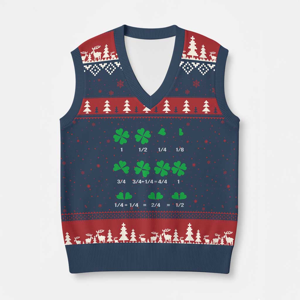 Funny Shamrock Fraction V-Neck Knit Sweater Vest St Patrick's Day Math Lover - Wonder Print Shop