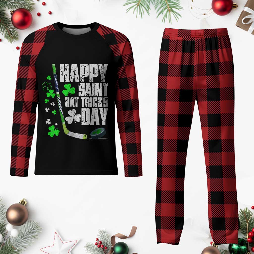 St. Patrick's Day Ice Hockey Plaid Pajama Set Happy Saint Hat Trick's Lucky Shamrocks - Wonder Print Shop