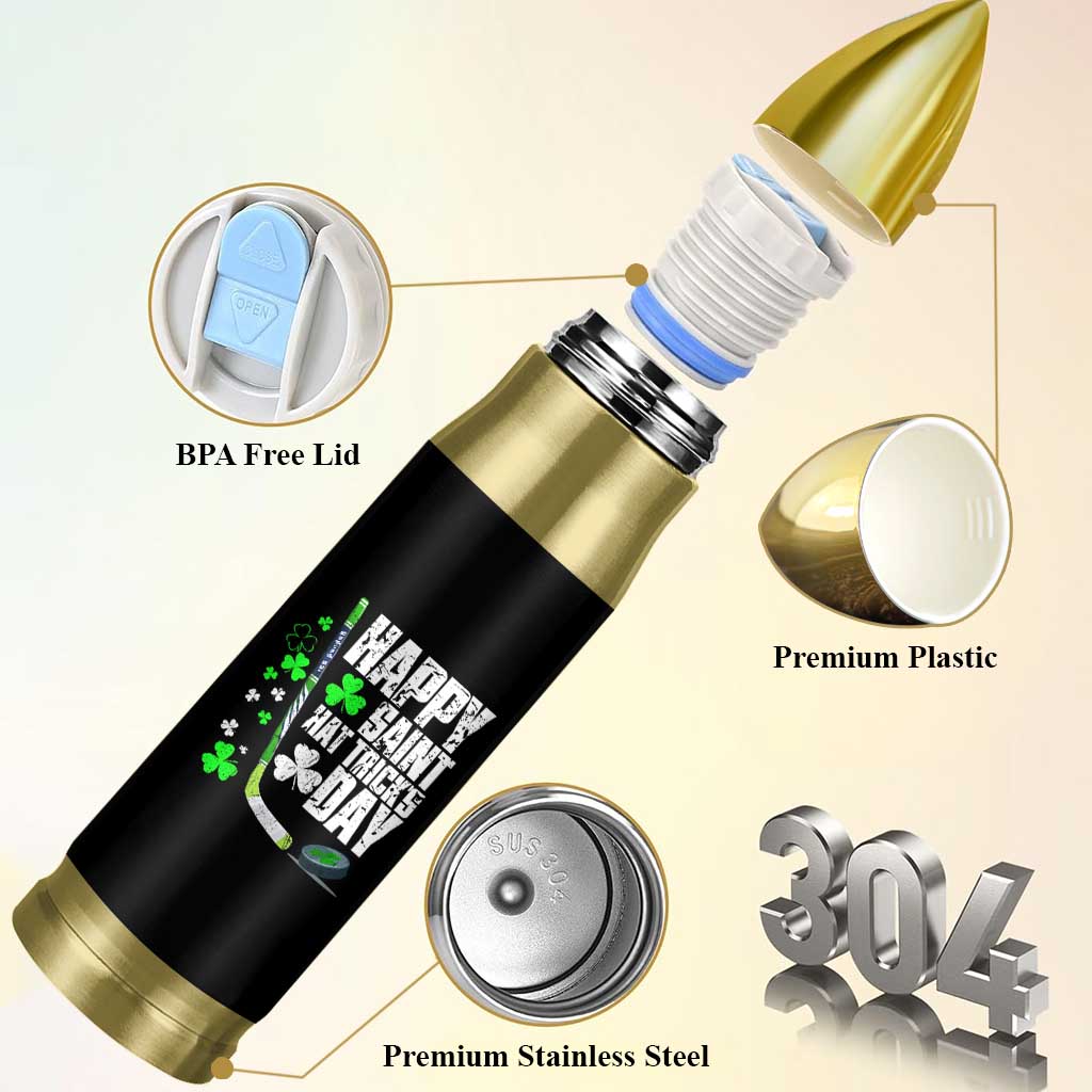 St. Patrick's Day Ice Hockey Bullet Tumbler Happy Saint Hat Trick's Lucky Shamrocks