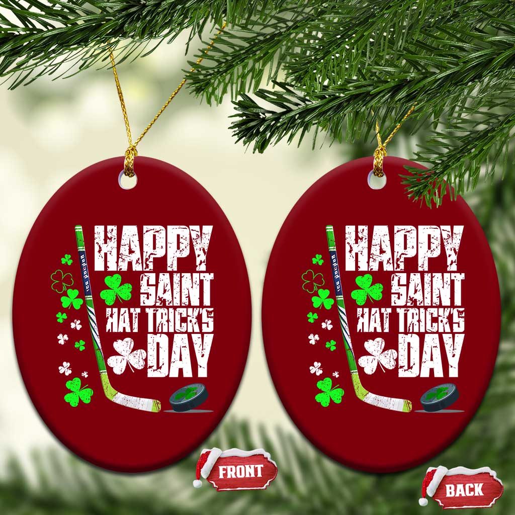 St. Patrick's Day Ice Hockey Ceramic Ornament Happy Saint Hat Trick's Lucky Shamrocks - Wonder Print Shop