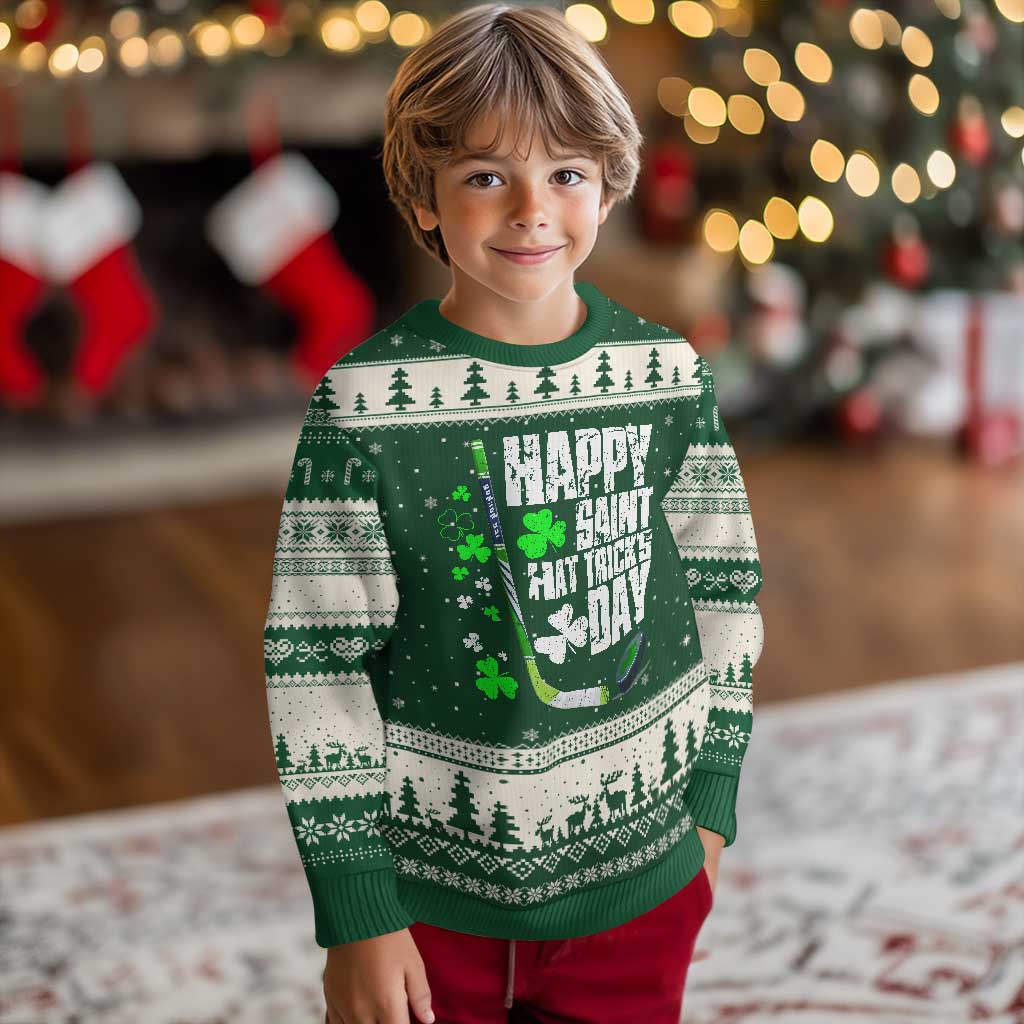 St. Patrick's Day Ice Hockey Ugly Christmas Sweater Happy Saint Hat Trick's Lucky Shamrocks - Wonder Print Shop