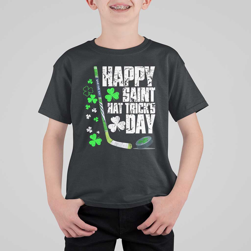 St. Patrick's Day Ice Hockey T Shirt For Kid Happy Saint Hat Trick's Lucky Shamrocks