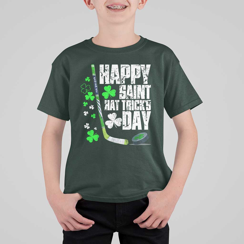 St. Patrick's Day Ice Hockey T Shirt For Kid Happy Saint Hat Trick's Lucky Shamrocks