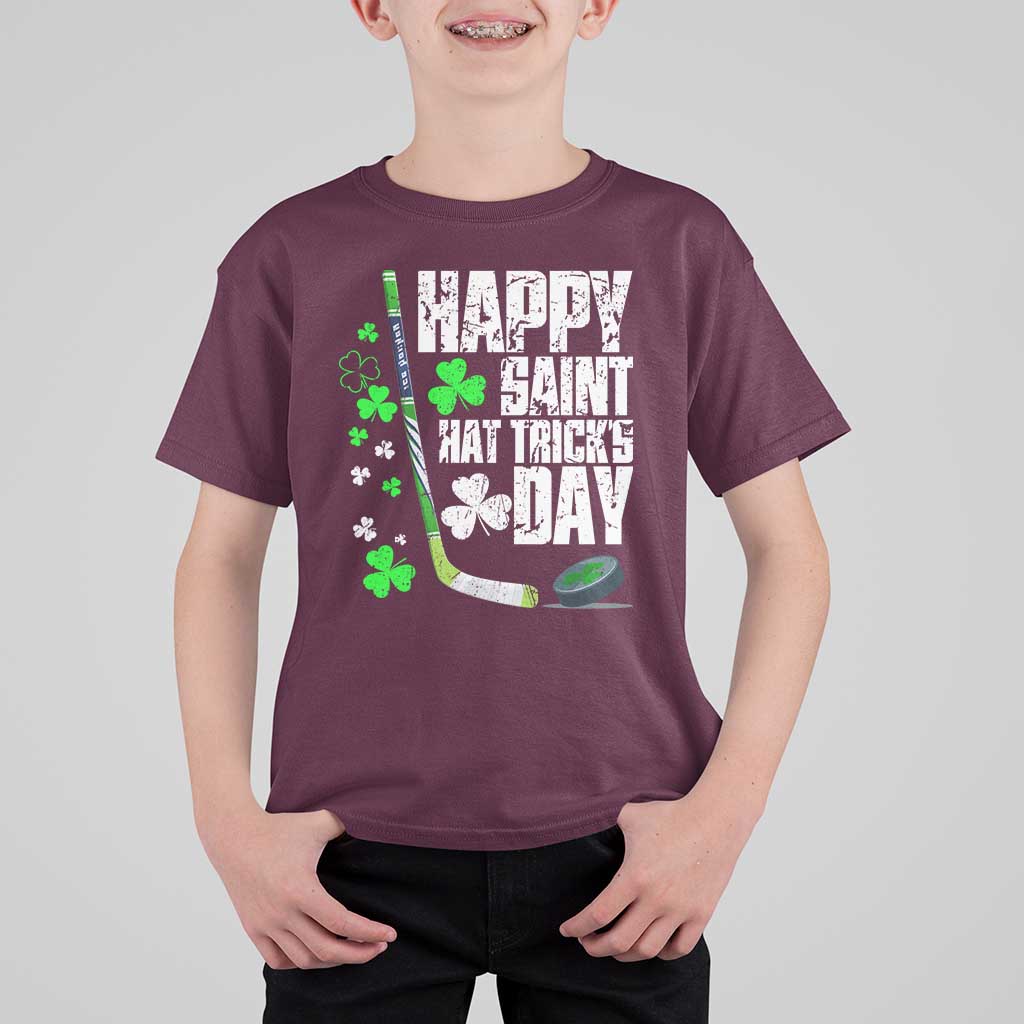 St. Patrick's Day Ice Hockey T Shirt For Kid Happy Saint Hat Trick's Lucky Shamrocks