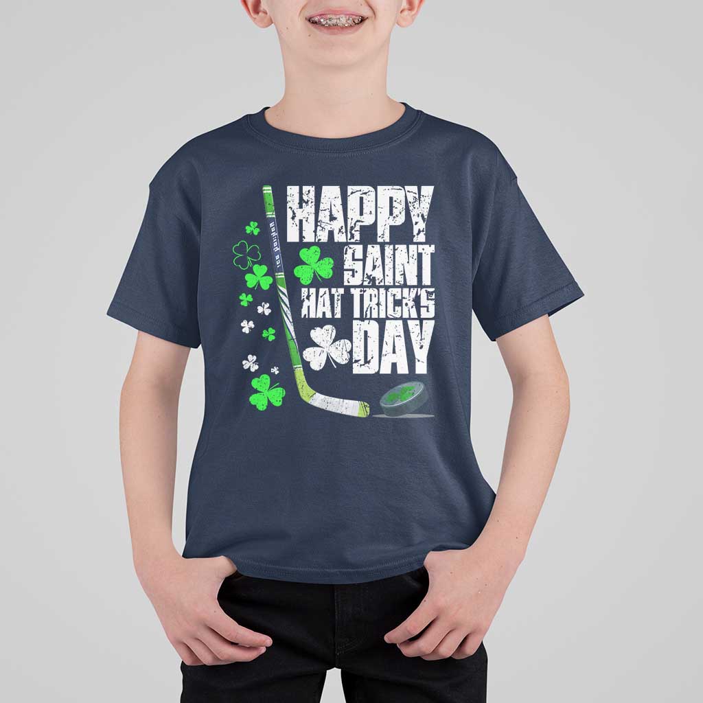 St. Patrick's Day Ice Hockey T Shirt For Kid Happy Saint Hat Trick's Lucky Shamrocks