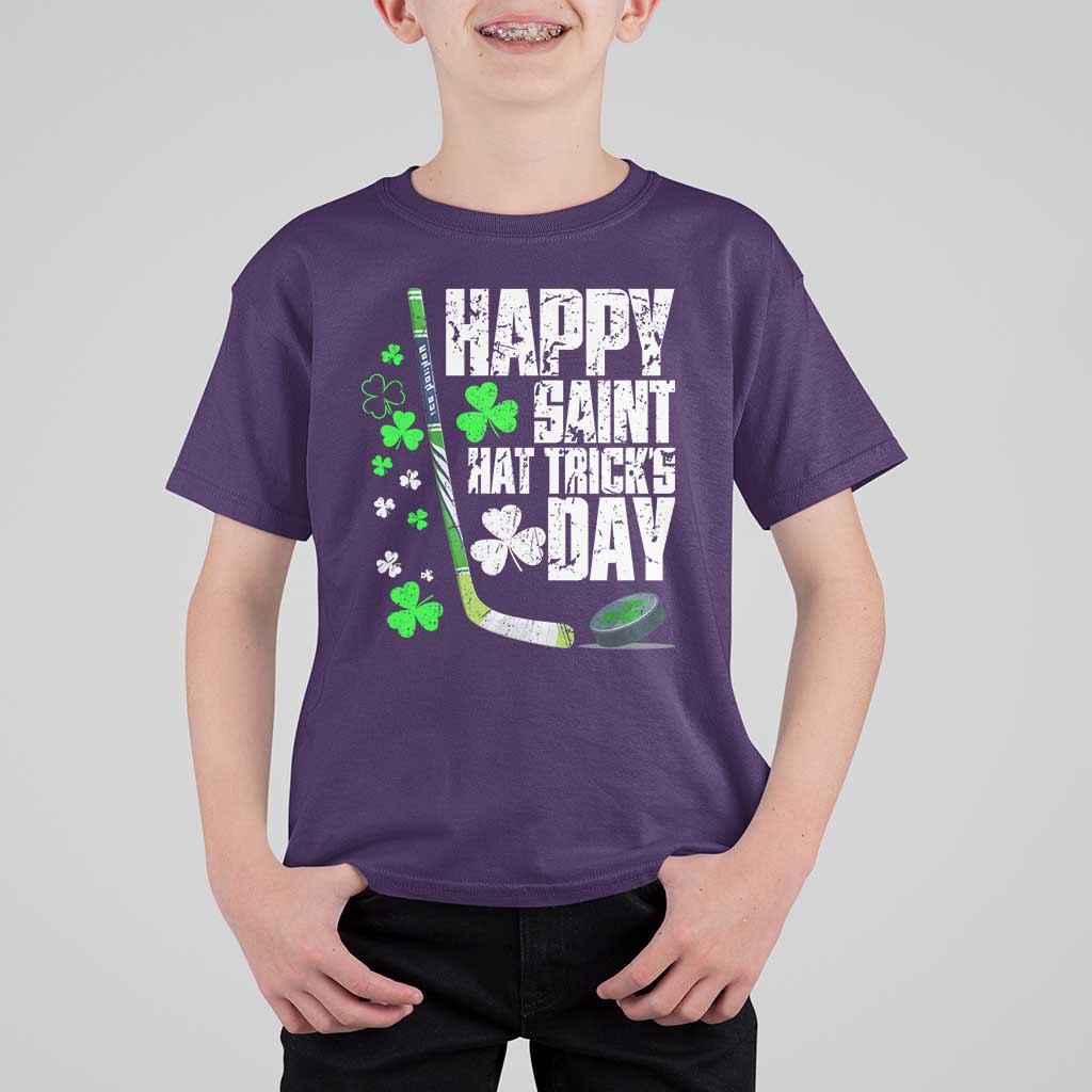 St. Patrick's Day Ice Hockey T Shirt For Kid Happy Saint Hat Trick's Lucky Shamrocks