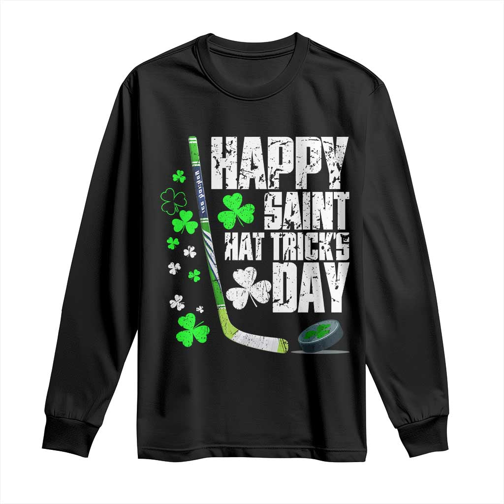 St. Patrick's Day Ice Hockey Long Sleeve Shirt Happy Saint Hat Trick's Lucky Shamrocks