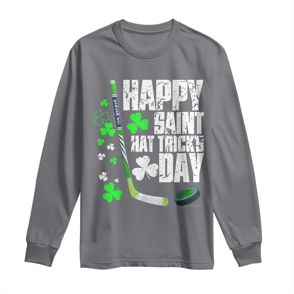 St. Patrick's Day Ice Hockey Long Sleeve Shirt Happy Saint Hat Trick's Lucky Shamrocks
