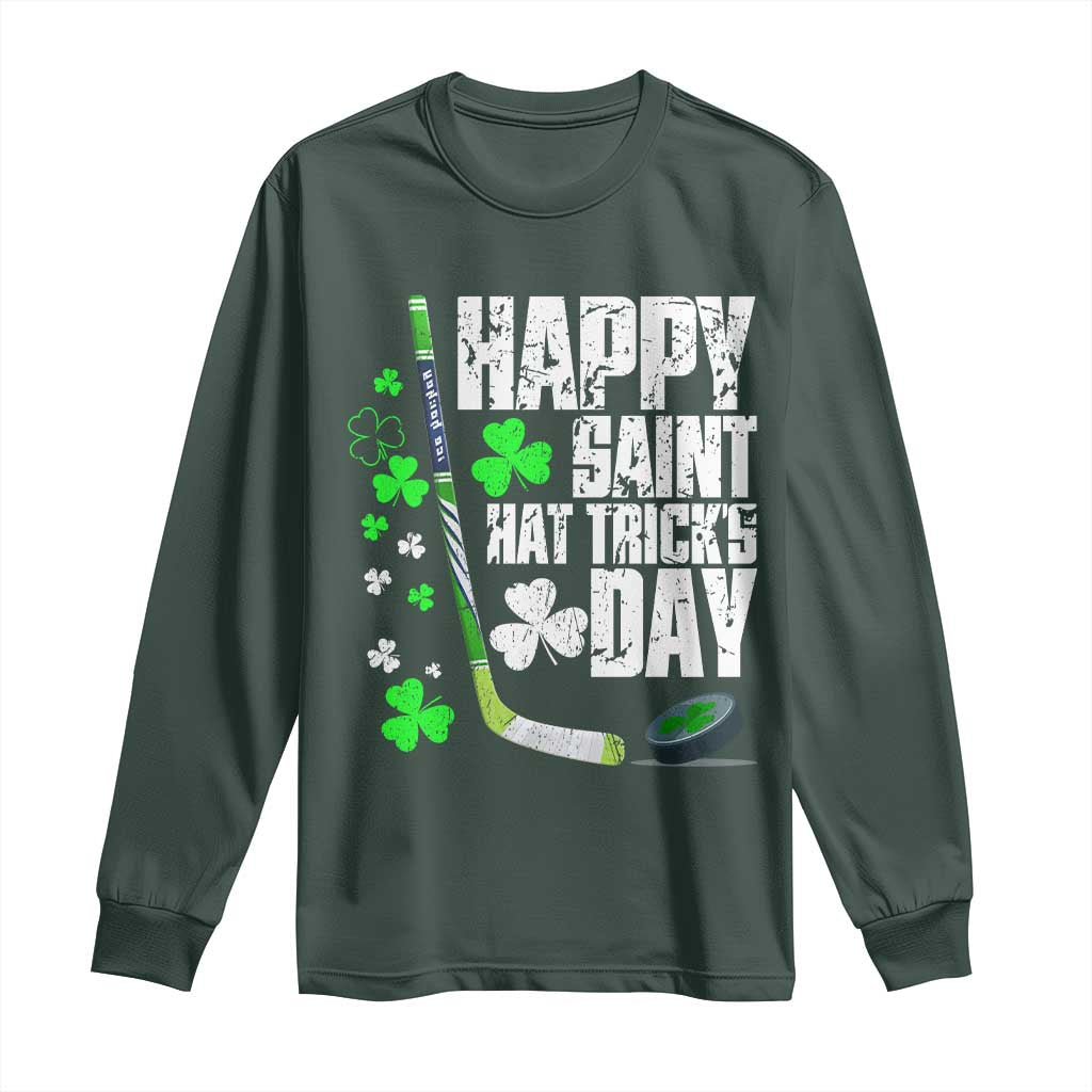 St. Patrick's Day Ice Hockey Long Sleeve Shirt Happy Saint Hat Trick's Lucky Shamrocks