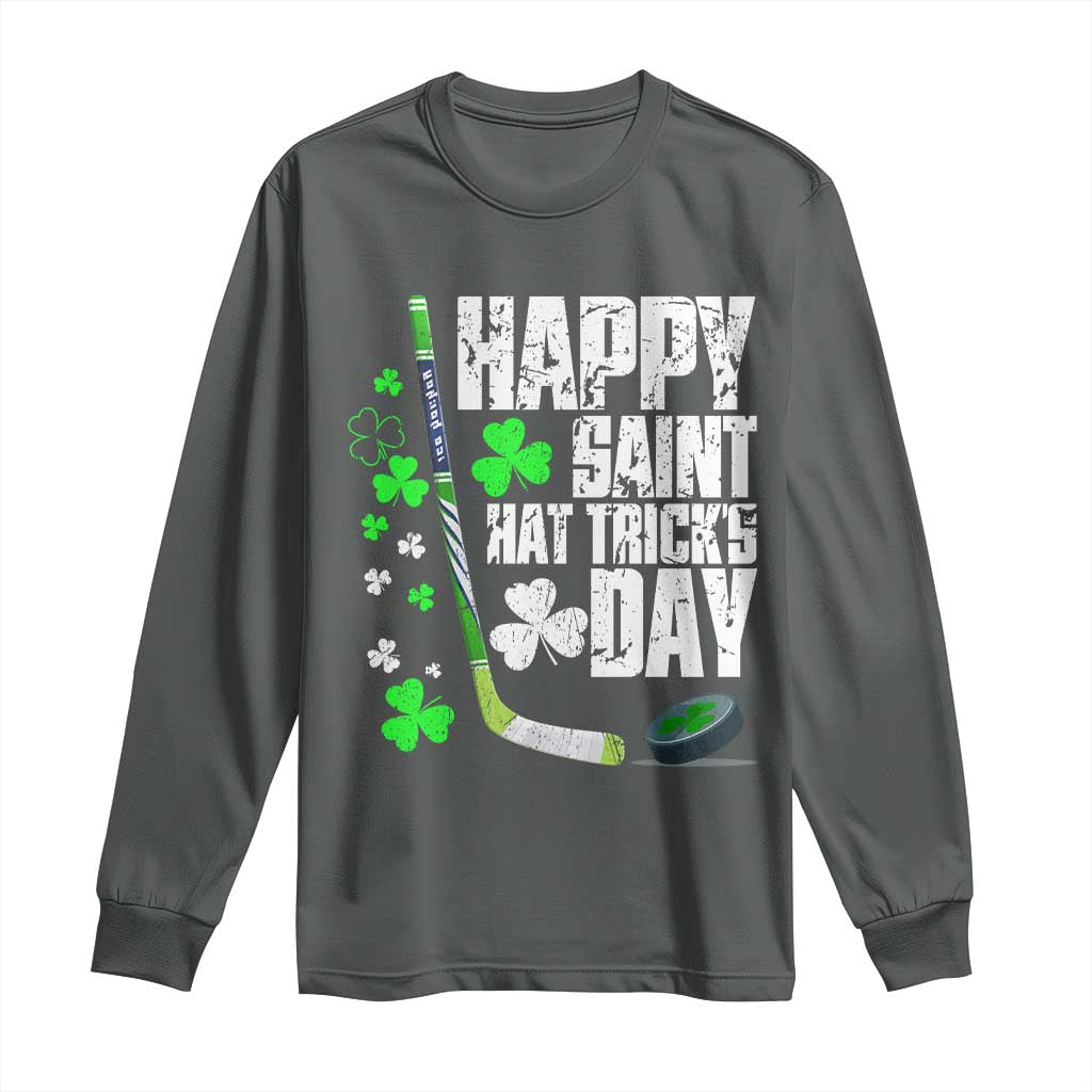 St. Patrick's Day Ice Hockey Long Sleeve Shirt Happy Saint Hat Trick's Lucky Shamrocks