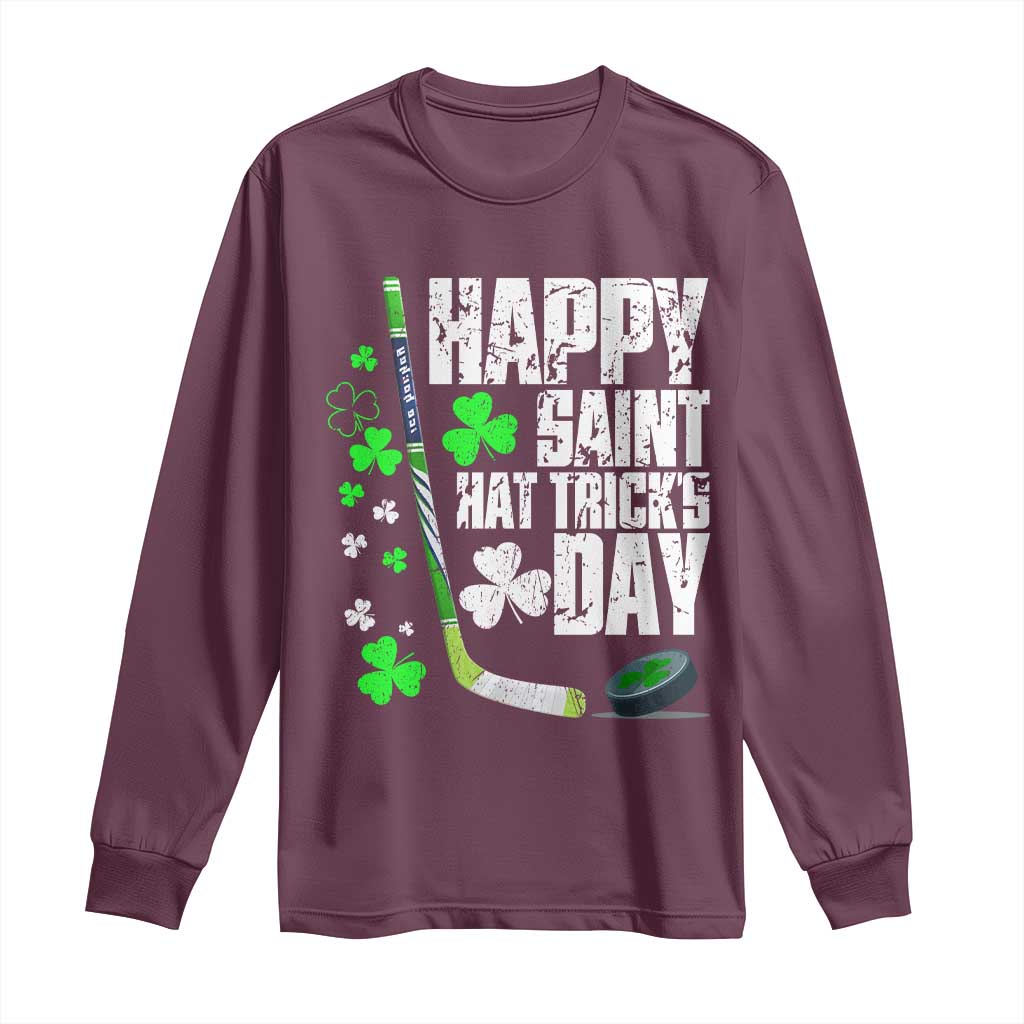 St. Patrick's Day Ice Hockey Long Sleeve Shirt Happy Saint Hat Trick's Lucky Shamrocks