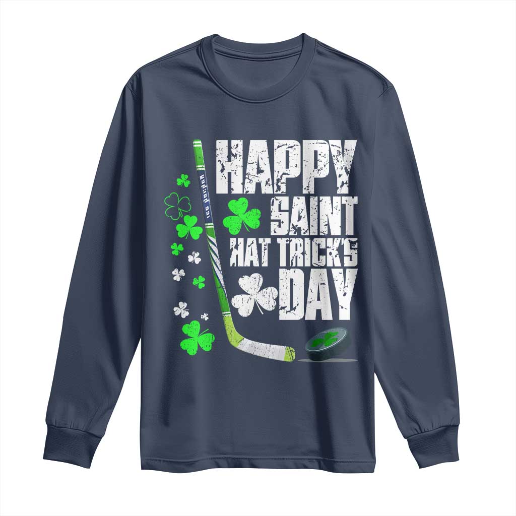 St. Patrick's Day Ice Hockey Long Sleeve Shirt Happy Saint Hat Trick's Lucky Shamrocks