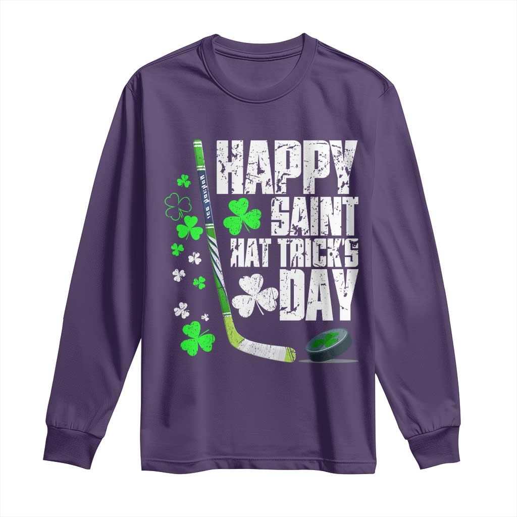 St. Patrick's Day Ice Hockey Long Sleeve Shirt Happy Saint Hat Trick's Lucky Shamrocks