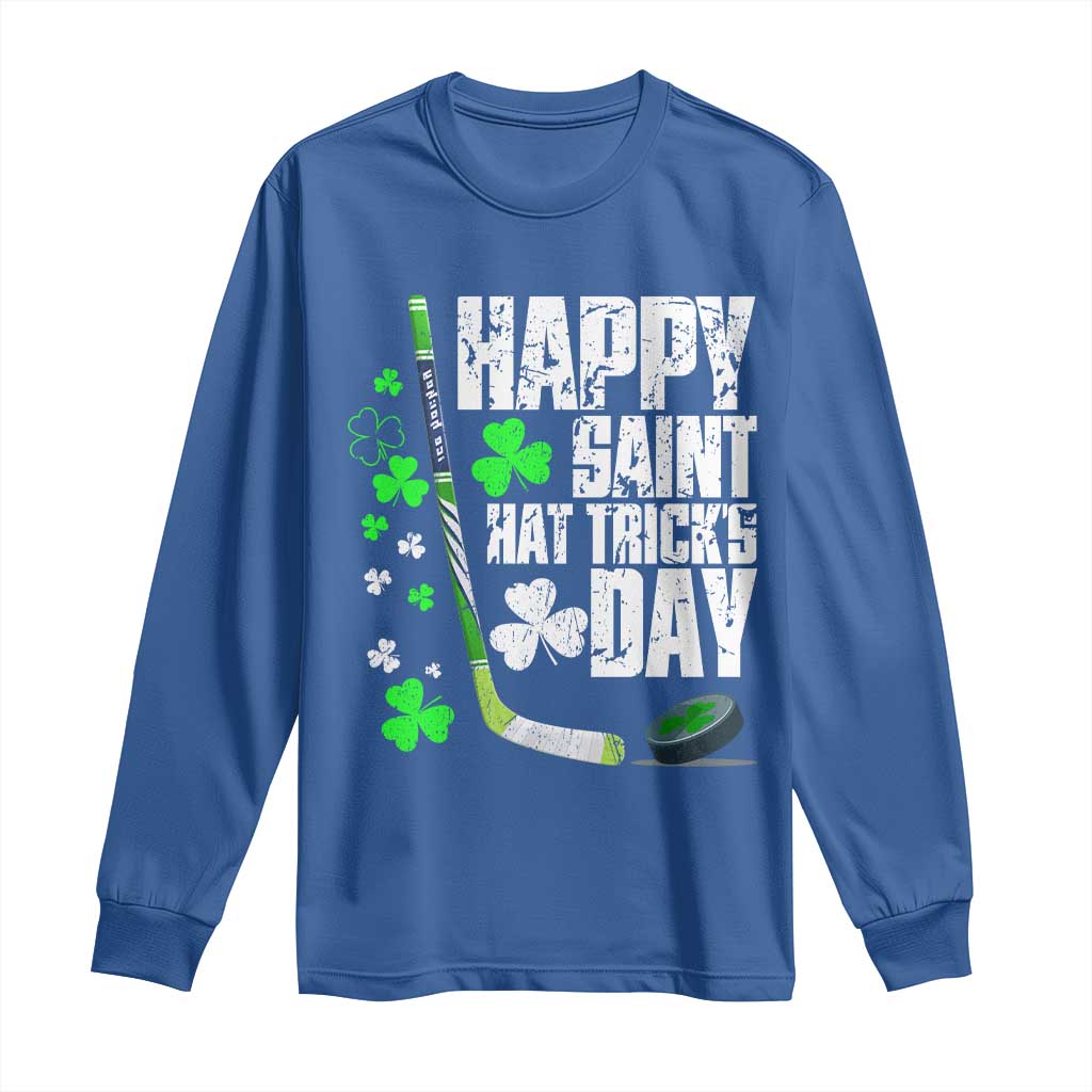 St. Patrick's Day Ice Hockey Long Sleeve Shirt Happy Saint Hat Trick's Lucky Shamrocks