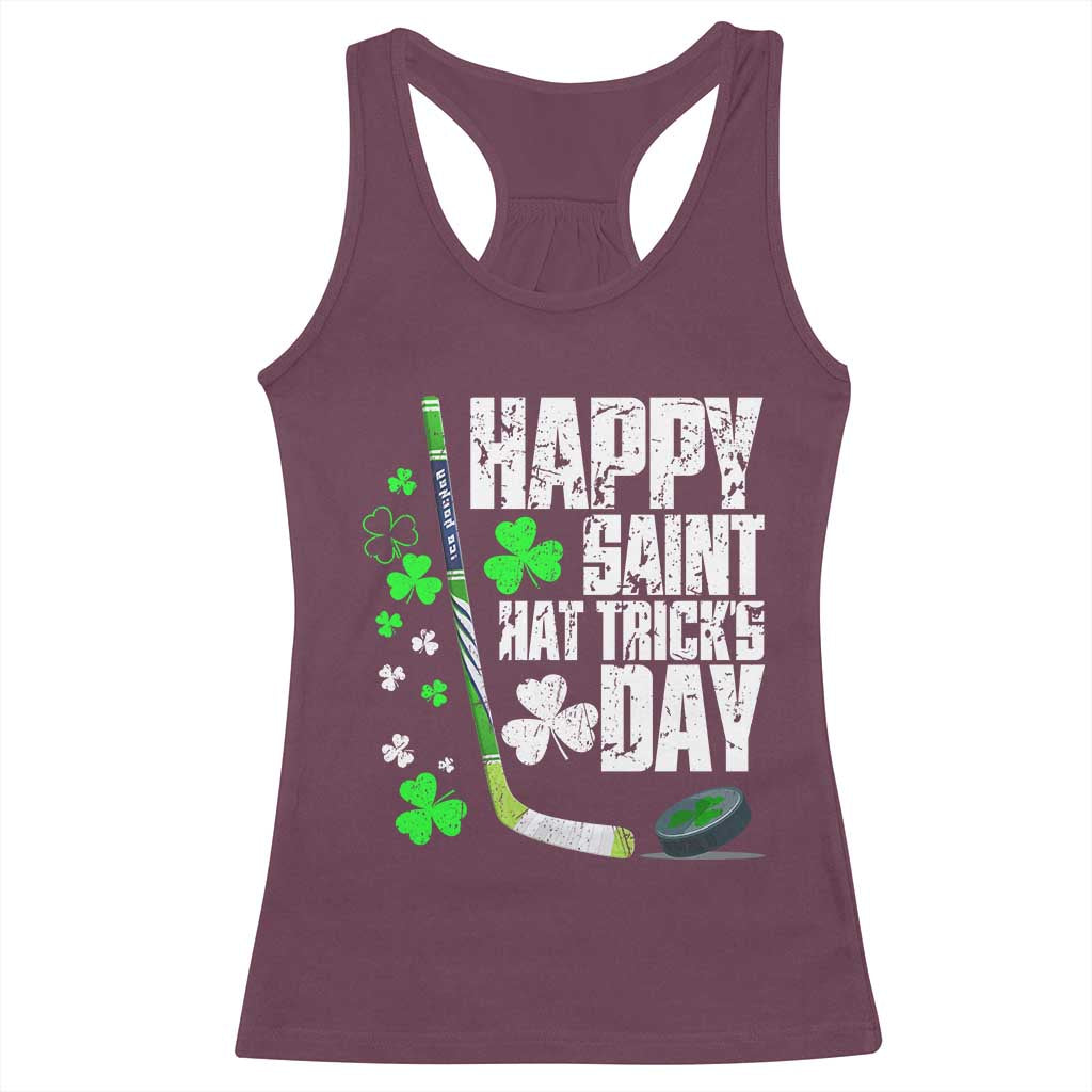 St. Patrick's Day Ice Hockey Racerback Tank Top Happy Saint Hat Trick's Lucky Shamrocks