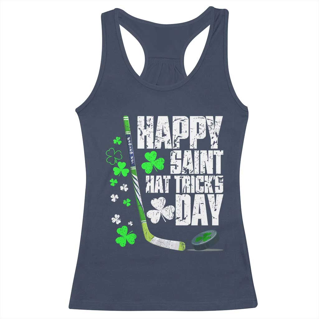 St. Patrick's Day Ice Hockey Racerback Tank Top Happy Saint Hat Trick's Lucky Shamrocks