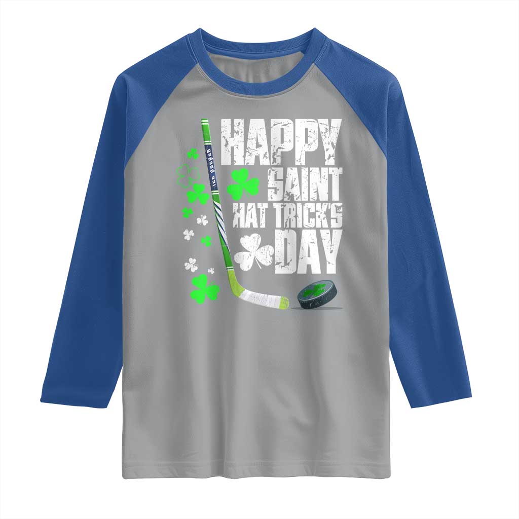 St. Patrick's Day Ice Hockey Raglan Shirt Happy Saint Hat Trick's Lucky Shamrocks