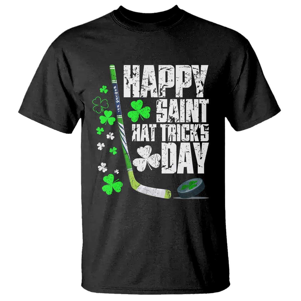 St. Patrick's Day Ice Hockey T Shirt Happy Saint Hat Trick's Lucky Shamrocks