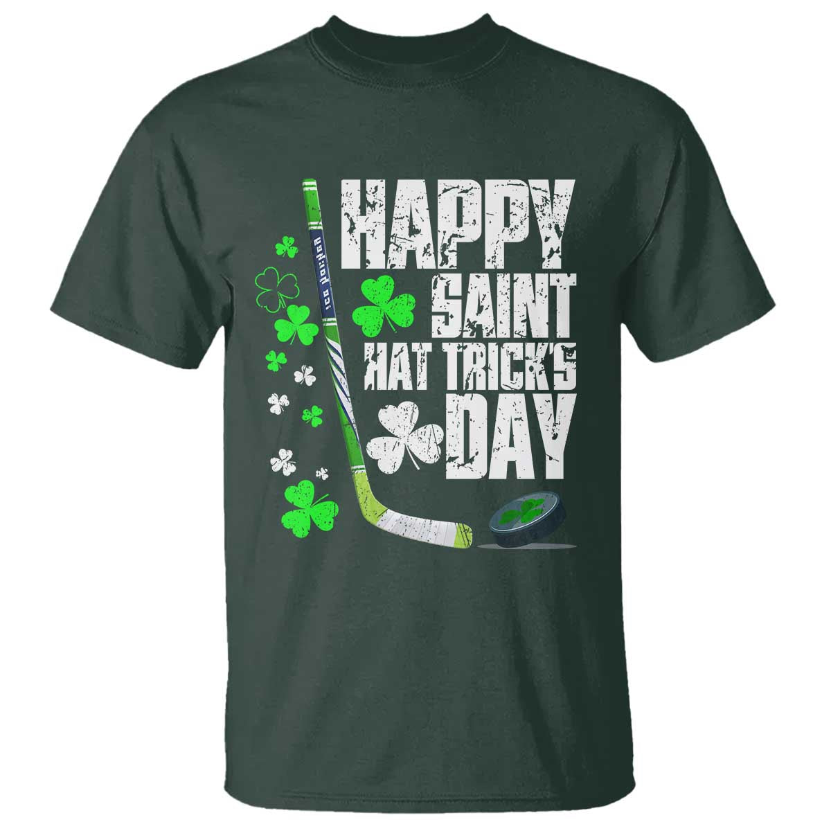 St. Patrick's Day Ice Hockey T Shirt Happy Saint Hat Trick's Lucky Shamrocks