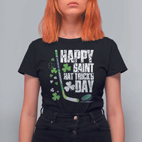 St. Patrick's Day Ice Hockey T Shirt For Women Happy Saint Hat Trick's Lucky Shamrocks